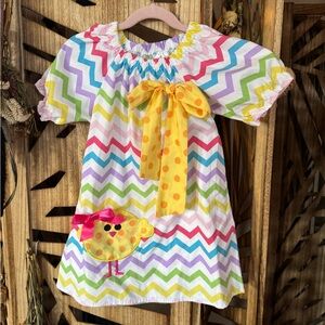 Colorful Chevron Easter Dress with Bow and Chick